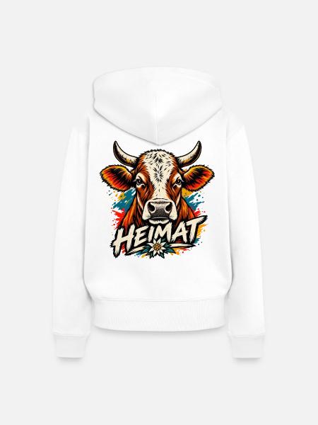 Heimat Kuh Kunstprint - Frauen Premium Bio Zip Hoodie - Weiß