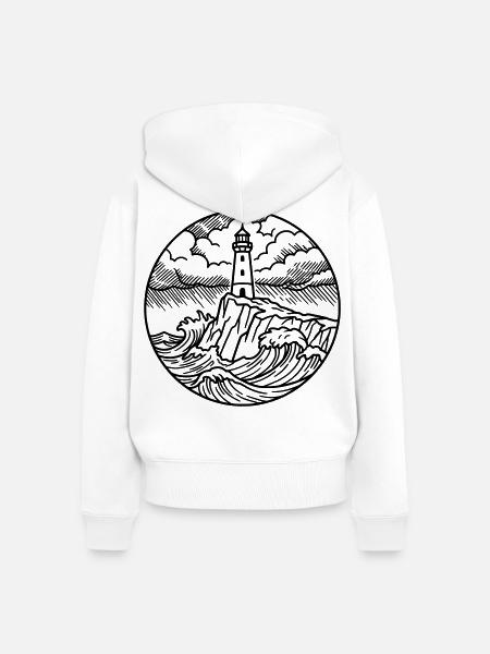 Leuchtturm bei Sturm an Felsenküste - Frauen Premium Bio Zip Hoodie - Weiß