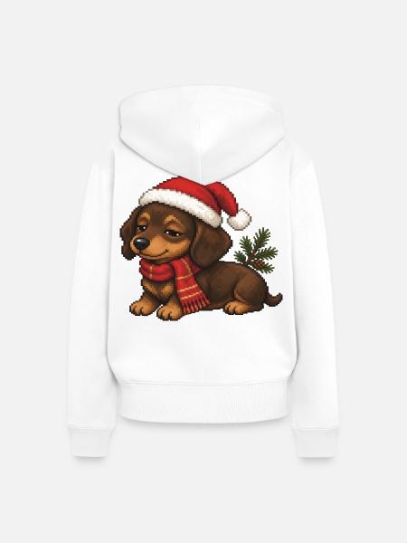 Dackel Weihnachtshut Weihnachts-Pixelkunst - Frauen Premium Bio Zip Hoodie - Weiß