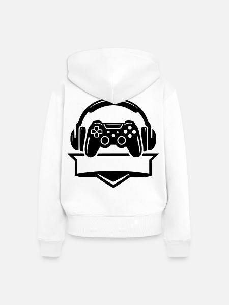 Gamer Headset Banner Logo - Frauen Premium Bio Zip Hoodie - Weiß
