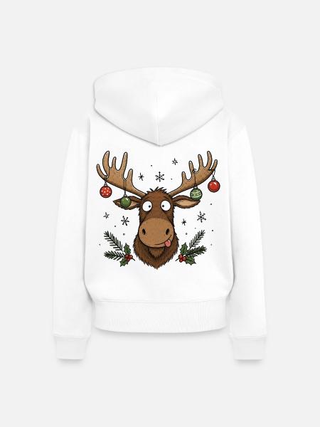 Lustiger Elch mit Christbaumkugeln - Frauen Premium Bio Zip Hoodie - Weiß