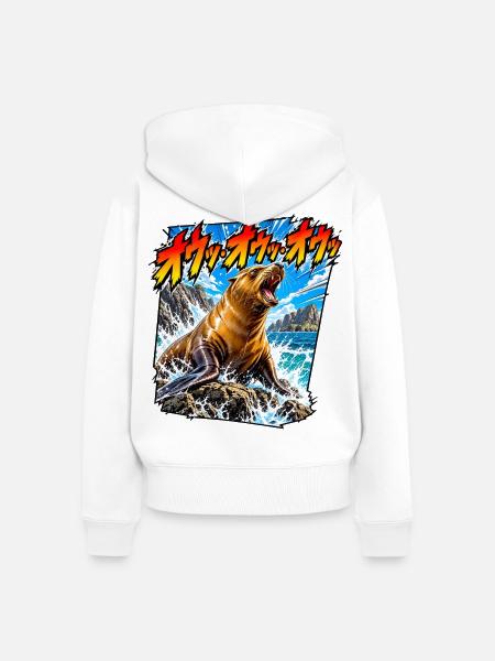 Seelöwe Ou Ou Ou - Frauen Premium Bio Zip Hoodie - Weiß