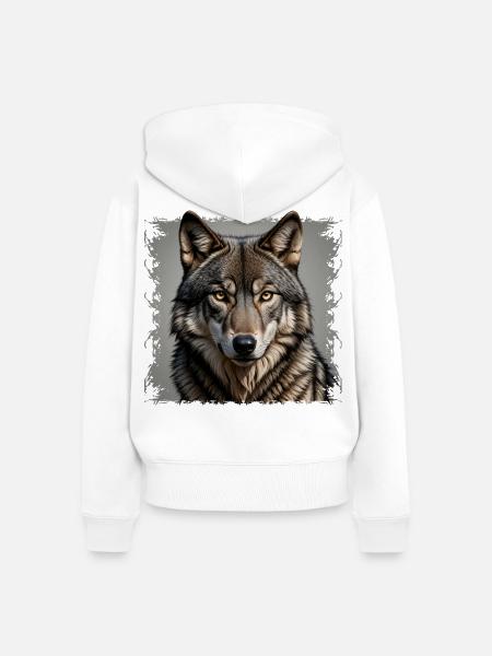 Wolfsblick Grautönen Portrait - Frauen Premium Bio Zip Hoodie - Weiß