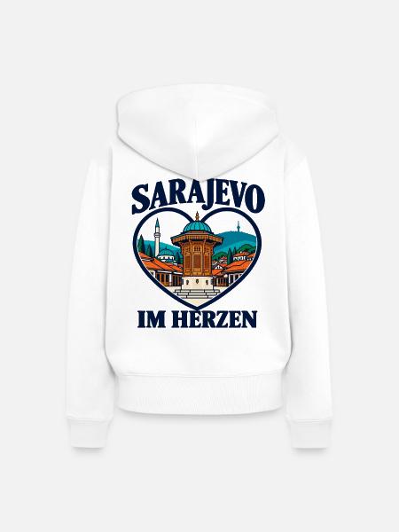 Sarajevo im Herzen – Sebilj & Altstadt - Frauen Premium Bio Zip Hoodie - Weiß