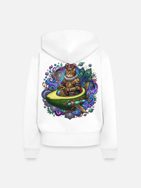Königliche Katze im Avocado-Raumschiff - Frauen Premium Bio Zip Hoodie - Weiß