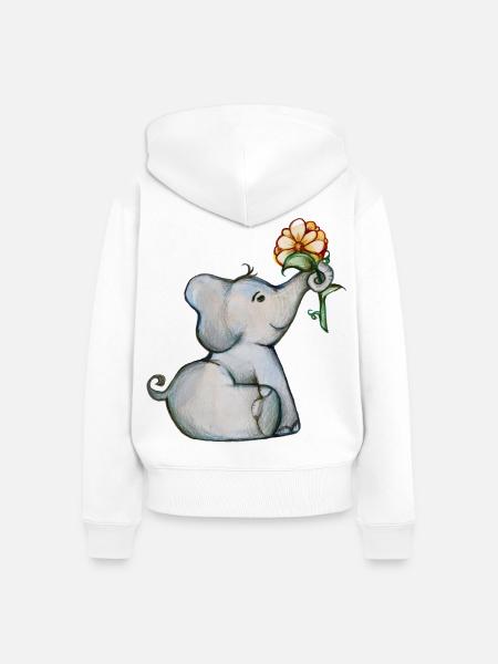 Aquarell Elefantenbaby mit Blume - Frauen Premium Bio Zip Hoodie - Weiß
