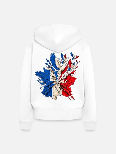 Frankreich Freiheit & Frieden – Tauben Grafik - Frauen Premium Bio Zip Hoodie - Weiß