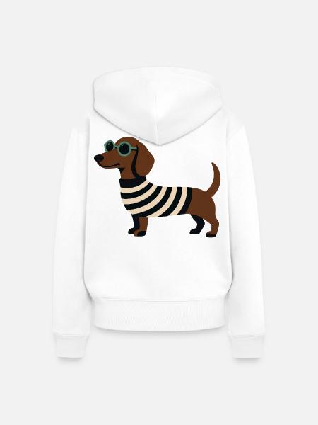 Dackel mit Sonnenbrille - Frauen Premium Bio Zip Hoodie - Weiß