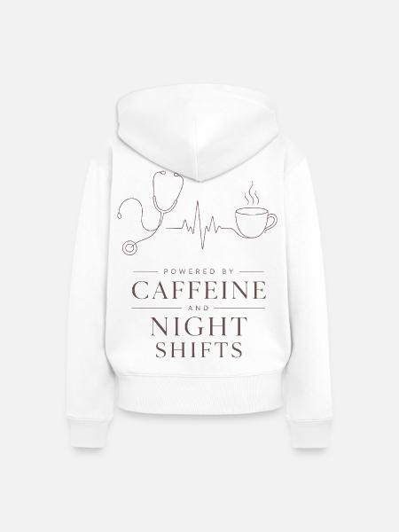 Kaffee-Nacht-Schicht Design - Frauen Premium Bio Zip Hoodie - Weiß