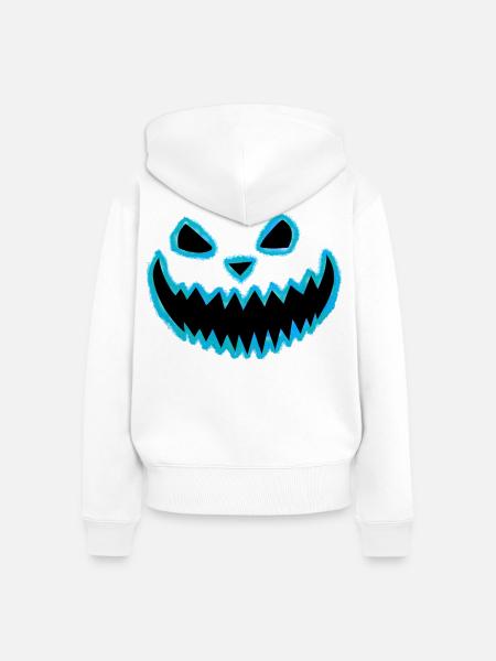 Neon Kürbisgesicht Türkis - Halloween Geschenk - Frauen Premium Bio Zip Hoodie - Weiß