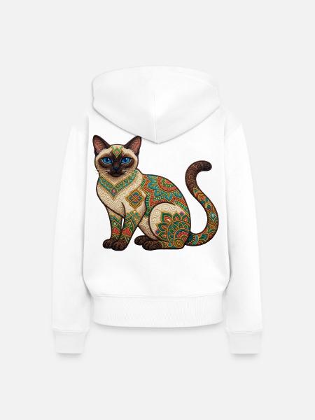 Bunte Mandala-Katze - Frauen Premium Bio Zip Hoodie - Weiß