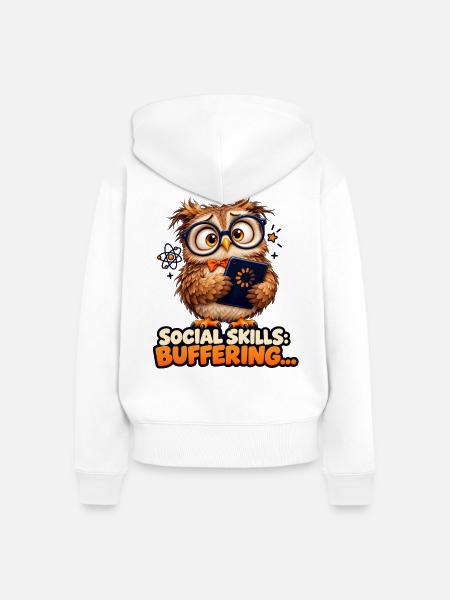 Social Skills: Buffering – Nerd-Eule - Frauen Premium Bio Zip Hoodie - Weiß