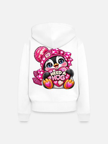 Need a Hug Pinguin Herzen - Frauen Premium Bio Zip Hoodie - Weiß