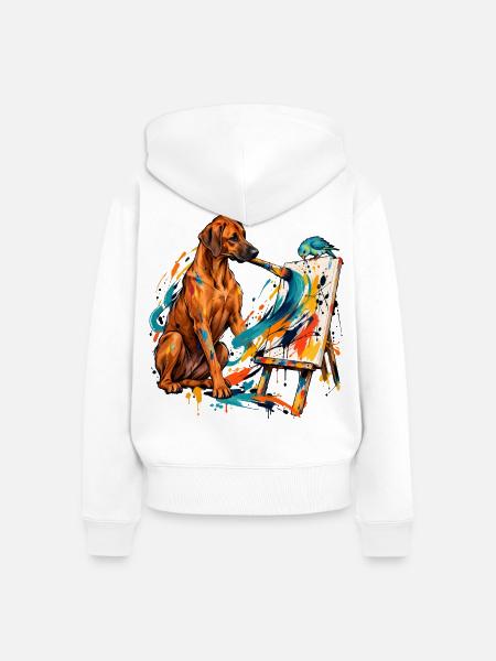 Rhodesian Ridgeback und Zwergpapagei malen - Frauen Premium Bio Zip Hoodie - Weiß