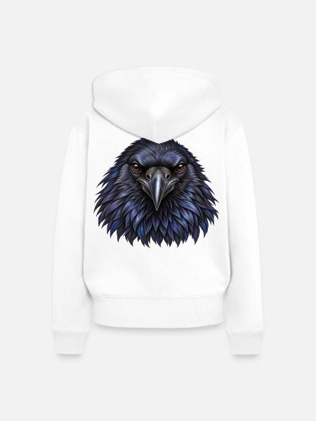 Blauer und Schwarzer Krähenkopf - Frauen Premium Bio Zip Hoodie - Weiß