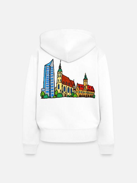 Bunte Leipziger Skyline im Kinderstil - Frauen Premium Bio Zip Hoodie - Weiß