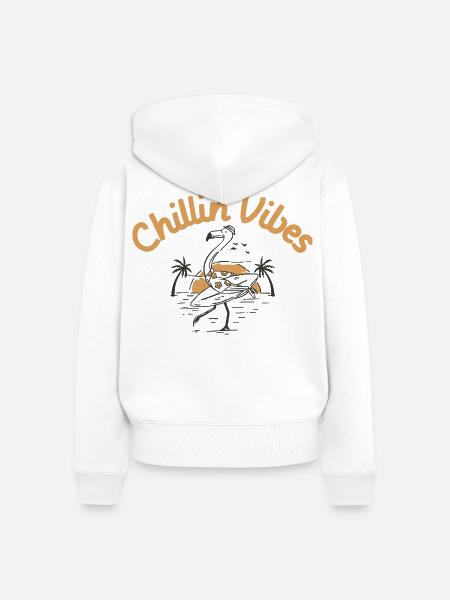 Chillin Vibes Flamingo Sunset - Frauen Premium Bio Zip Hoodie - Weiß