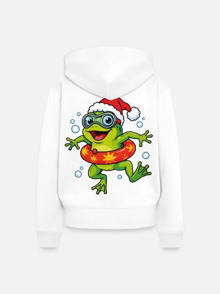 Weihnachtsfrosch mit Schwimmring - Frauen Premium Bio Zip Hoodie - Weiß