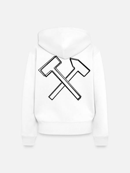 Schlägel und Eisen handgezeichnet - Frauen Premium Bio Zip Hoodie - Weiß