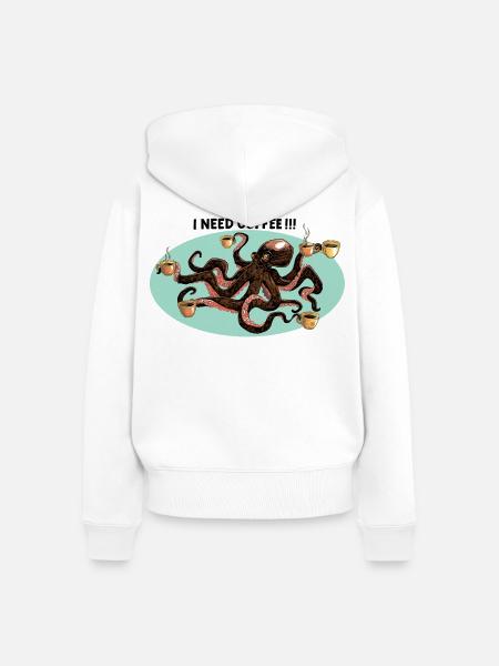 Kaffeeliebender Oktopus - Frauen Premium Bio Zip Hoodie - Weiß