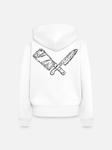 Messer und Hackbeil Zeichnung - Frauen Premium Bio Zip Hoodie - Weiß