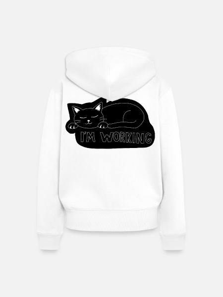 Schlafende Katze bei der Arbeit - Frauen Premium Bio Zip Hoodie - Weiß