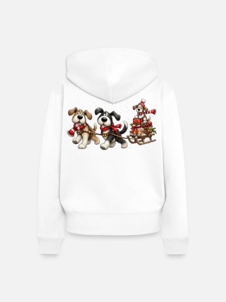 🎁 Weihnachts-Schlittenhunde - Frauen Premium Bio Zip Hoodie - Weiß