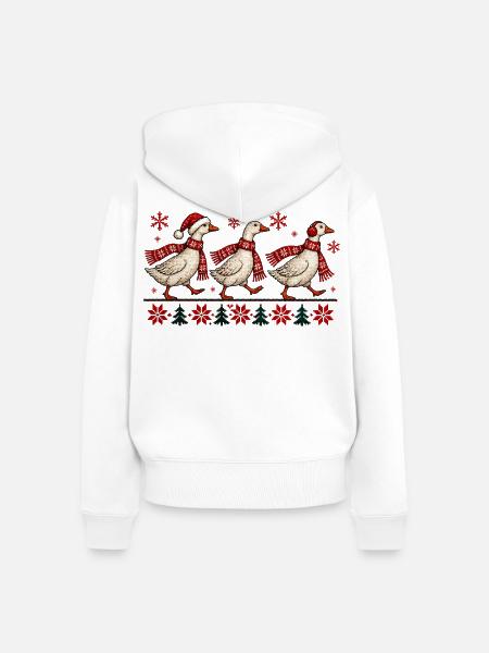 Weihnachtsgänse-festliches Winter-Strickdesign - Frauen Premium Bio Zip Hoodie - Weiß