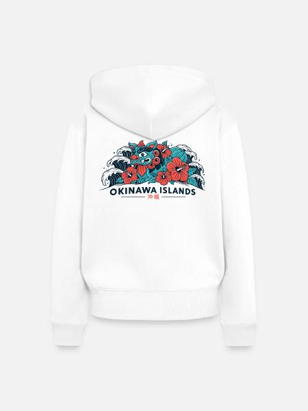 Shisa Hibiskus Okinawa - Frauen Premium Bio Zip Hoodie - Weiß