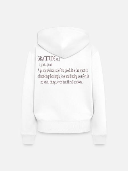 Dankbarkeit Zitat Sanfte Typografie - Frauen Premium Bio Zip Hoodie - Weiß