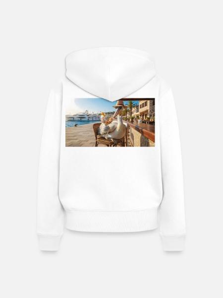 Pelican genießt einen frischen Fischcocktail - Frauen Premium Bio Zip Hoodie - Weiß