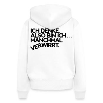 Denken und verwirrt sein - Frauen Premium Bio Zip Hoodie - Weiß - Hinten - AI Model Female 172 light (172cm)
