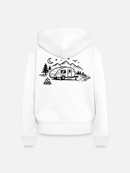 Camping Anhänger Landschaft  - Frauen Premium Bio Zip Hoodie - Weiß