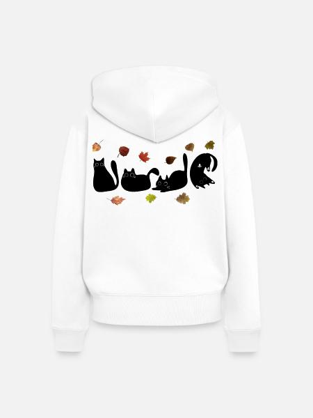 Skurrile Katzen-Strichkunst mit Herbstblättern - Frauen Premium Bio Zip Hoodie - Weiß