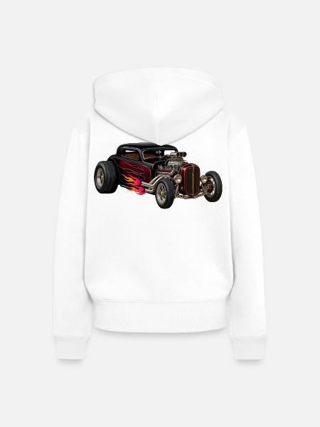 Flammenhotrod mit Chrommotor - Frauen Premium Bio Zip Hoodie - Weiß