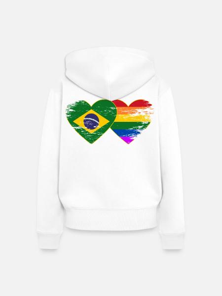 Brasilien Regenbogen Flagge Herz used - Frauen Premium Bio Zip Hoodie - Weiß