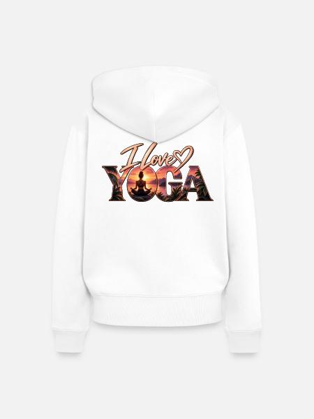 Ich liebe Yoga – Sonnenuntergangsmeditation - Frauen Premium Bio Zip Hoodie - Weiß
