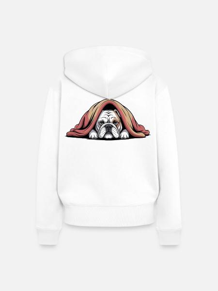 Kuschelige Bulldogge unter der Decke - Frauen Premium Bio Zip Hoodie - Weiß