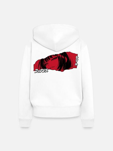 Rebellisches Anime Mädchen und Schriftzeichen - Frauen Premium Bio Zip Hoodie - Weiß