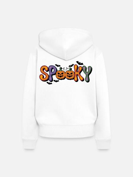 Spooky Kürbis Schriftzug - Frauen Premium Bio Zip Hoodie - Weiß