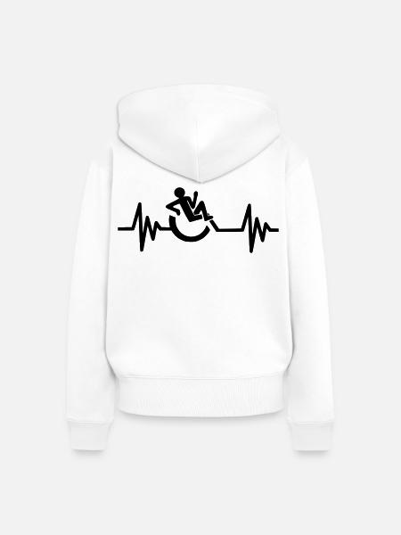 Bild: Rollstuhl, Herzschlag, entspannt # - Frauen Premium Bio Zip Hoodie - Weiß
