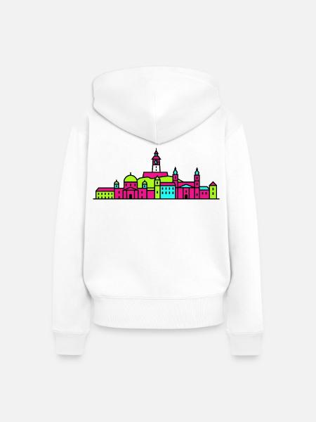 Grazer Stadtskyline Uhrturm Moderne Linienkunst - Frauen Premium Bio Zip Hoodie - Weiß