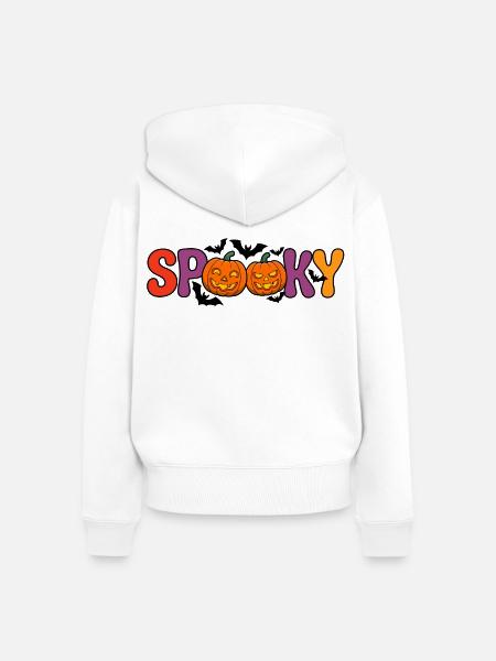 Spukige Kürbisbuchstaben - Frauen Premium Bio Zip Hoodie - Weiß