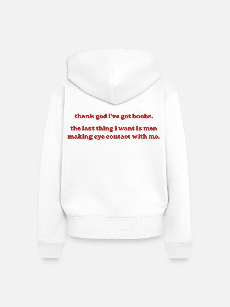 Thank God I’ve Got Boobs - Frauen Premium Bio Zip Hoodie - Weiß