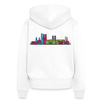 Stoke-on-Trent City Skyline Flaschenofen-Linienzeichnung - Frauen Premium Bio Zip Hoodie - Weiß - Hinten - AI Model Female 172 light (172cm)