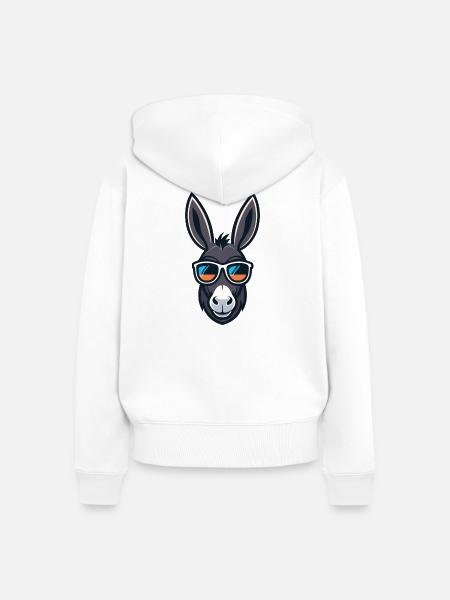 Esel-Cartoon-Stilisierte Sonnenbrille - Frauen Premium Bio Zip Hoodie - Weiß