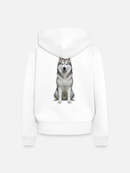 Eises, husky-blauäugiges Porträt - Frauen Premium Bio Zip Hoodie - Weiß