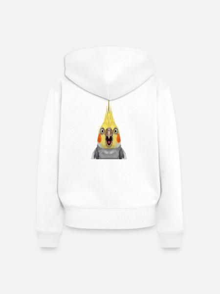 Ausdrucksstarker Cockatiel Pop-Print - Frauen Premium Bio Zip Hoodie - Weiß