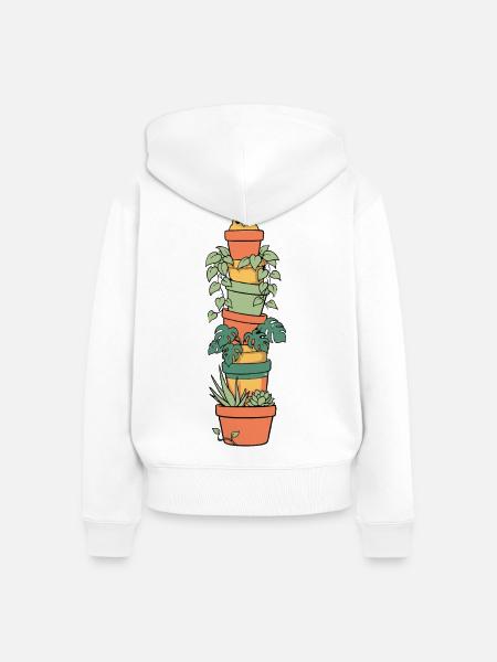 Niedliche Zimmerpflanzen Im Blumentopf - Frauen Premium Bio Zip Hoodie - Weiß