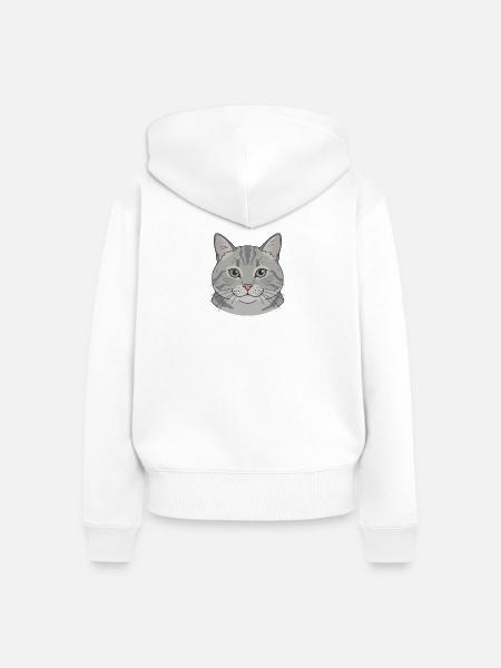 Graues Katzengesicht Illustration - Frauen Premium Bio Zip Hoodie - Weiß